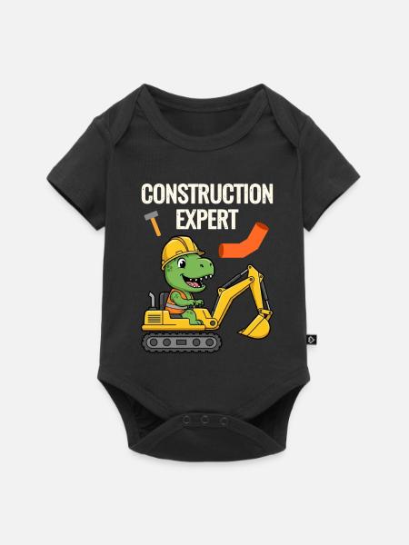 Bauarbeiter Dino - Baby Premium Kurzarmbody - Schwarz