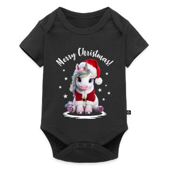 Einhorn Weihnachtsshirt Einhorn Weihnachtspullover - Baby Premium Kurzarmbody - Schwarz - Vorne