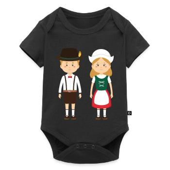 Folk costume Children's couple in Lederhosen and Dirndl - Baby Premium short-sleeve bodysuit - black - Front