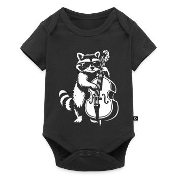 Racoon playing double bass in jazz band - Baby Premium short-sleeve bodysuit - black - Front
