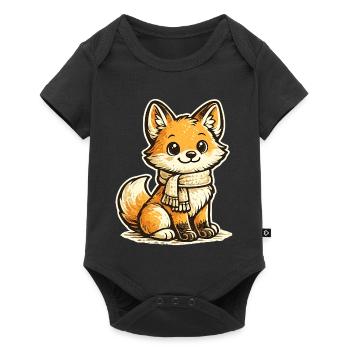 Dessin animé Renard Câlin avec Écharpe - Body à manches courtes Premium Bébé - noir - Devant