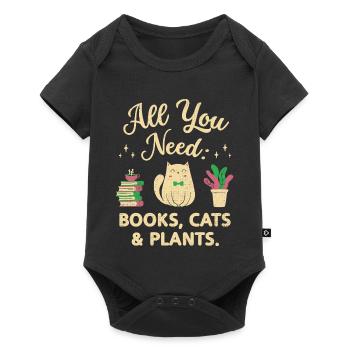 Alles, was du brauchst: Bücher, Katzen und Pflanzen - Baby Premium Kurzarmbody - Schwarz - Vorne