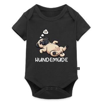 Hundemüde Mops Möpse Mopsbesitzer Mopsliebhaber  - Baby Premium Kurzarmbody - Schwarz - Vorne