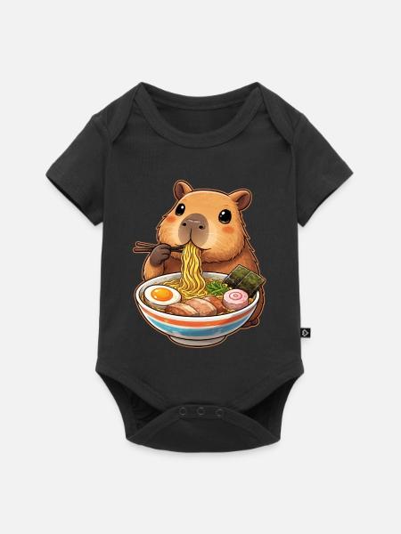 Capybara isst Ramen Nudeln - Baby Premium Kurzarmbody - Schwarz