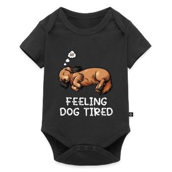 Feeling Dog Tired Langhaardackel Dackel Dachshund - Baby Premium Kurzarmbody - Schwarz - Vorne