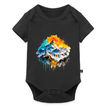 Montagnes aquarellées de l’Himalaya et drapeaux de prière - Body à manches courtes Premium Bébé - noir - Devant