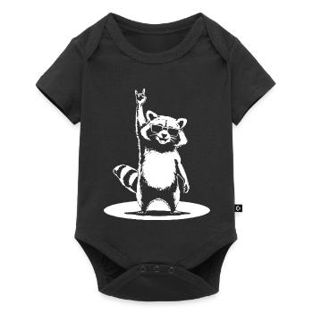 Rock Waschbär mit Sonnenbrille Devil Horns - Baby Premium Kurzarmbody - Schwarz - Vorne