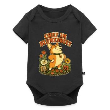 Chef im Blumenbeet Corgi - Baby Premium Kurzarmbody - Schwarz - Vorne