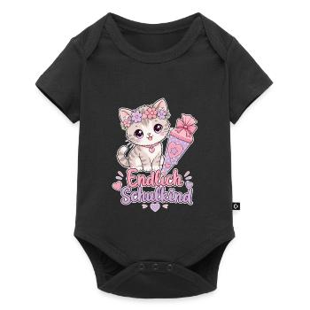 Endlich Schulkind Katze Schultüte - Baby Premium Kurzarmbody - Schwarz - Vorne