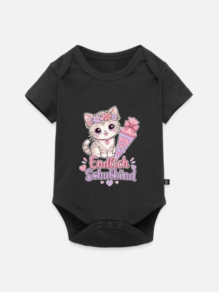 Endlich Schulkind Katze Schultüte - Baby Premium Kurzarmbody - Schwarz