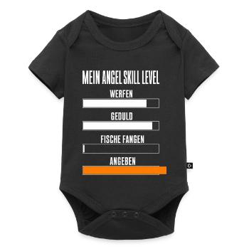 Mein Angel Skill Level Lustiges Angler Motiv mit - Baby Premium Kurzarmbody - Schwarz - Vorne