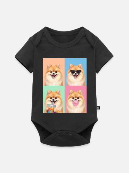 Hunde Zwergspitz Hund - Baby Premium Kurzarmbody - Schwarz