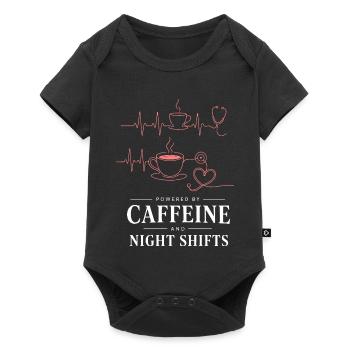 Kaffee und Nachtschicht Herzschlag - Baby Premium Kurzarmbody - Schwarz - Vorne