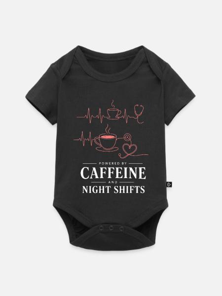 Kaffee und Nachtschicht Herzschlag - Baby Premium Kurzarmbody - Schwarz
