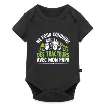 Né pour conduire des tracteurs avec mon papa - Body à manches courtes Premium Bébé - noir - Devant