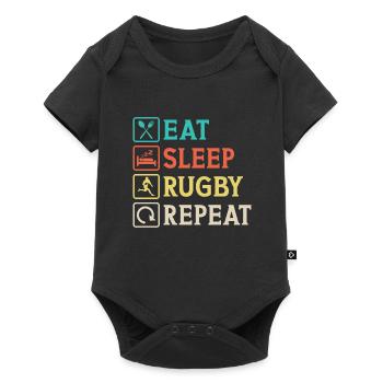 Essen Schlaf Rugby Repeat T-Shirt - Baby Premium Kurzarmbody - Schwarz - Vorne