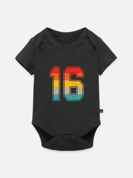16 Jahre Retro Trikot Nummer 16 T-shirt Nummer 16 - Baby Premium Kurzarmbody - Schwarz