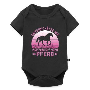 Unterschätze Nie Eine Frau Mit Einem Pferd Reiter - Baby Premium Kurzarmbody - Schwarz - Vorne