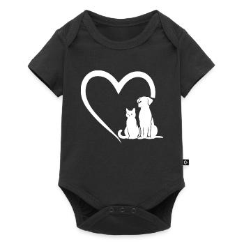Dog Puppy and Baby Cat Heart, Animal Dog Cat Heart - Baby Premium short-sleeve bodysuit - black - Front