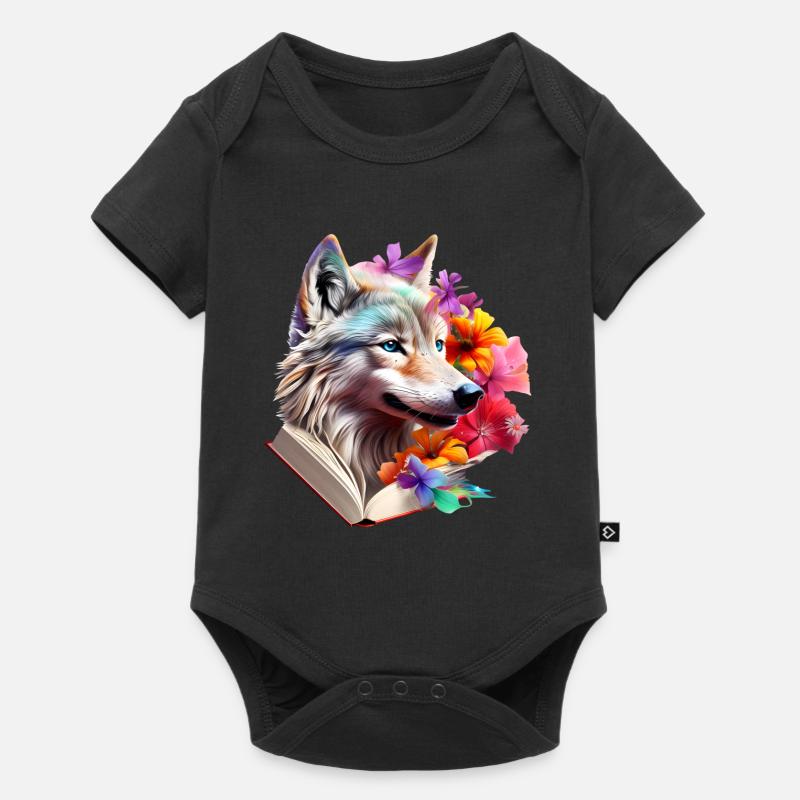 Wolf Lesen Buch - Baby Premium Kurzarmbody - Schwarz