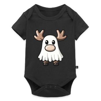 Elch Halloween Comic Geist - Baby Premium Kurzarmbody - Schwarz - Vorne
