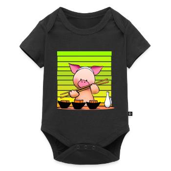 Pork tries sushi with chopsticks - Baby Premium short-sleeve bodysuit - black - Front