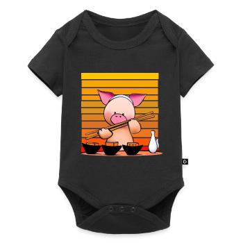 Pork tries sushi with chopsticks - Baby Premium short-sleeve bodysuit - black - Front