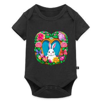 Easter Heart White Colorful Flowers - Baby Premium short-sleeve bodysuit - black - Front