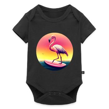 Surfing flamingo in sunset - Baby Premium short-sleeve bodysuit - black - Front