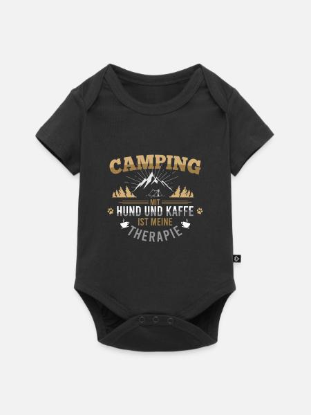Camping mit Hund und Kaffe ist meine Therapie - Baby Premium Kurzarmbody - Schwarz