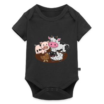 Animaux de ferme porc vache boeuf poulet moutons - Body à manches courtes Premium Bébé - noir - Devant
