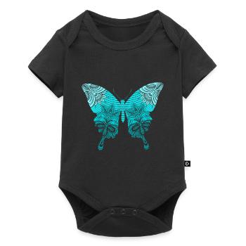 Blauer Mandala Schmetterling Butterfly - Baby Premium Kurzarmbody - Schwarz - Vorne