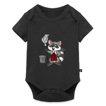 Waschbär Putzbär Waschen Putzen Geschenk - Baby Premium Kurzarmbody - Schwarz - Vorne