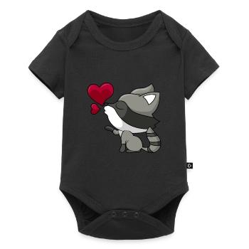Raton laveur mignon avec cadeau coeur et amour - Body à manches courtes Premium Bébé - noir - Devant
