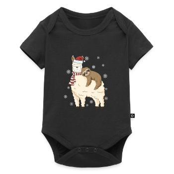 Alpaca Lama Gift with Sloth Winter Snow - Baby Premium short-sleeve bodysuit - black - Front