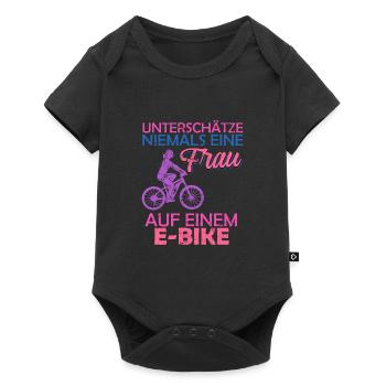 E-Bike Spruch Frau auf e-Bike Radtour Rentnerin - Baby Premium Kurzarmbody - Schwarz - Vorne