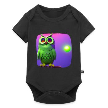Drôle de hibou vert avec de grands yeux - Body à manches courtes Premium Bébé - noir - Devant
