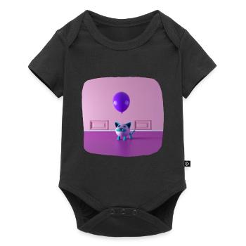 A cat with a mustache holding a balloon - Baby Premium short-sleeve bodysuit - black - Front
