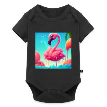 Flamingo Cartoon - Baby Premium Kurzarmbody - Schwarz - Vorne