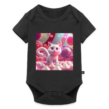 Un petit chat blanc mignon dans un monde de bonbons roses - Body à manches courtes Premium Bébé - noir - Devant