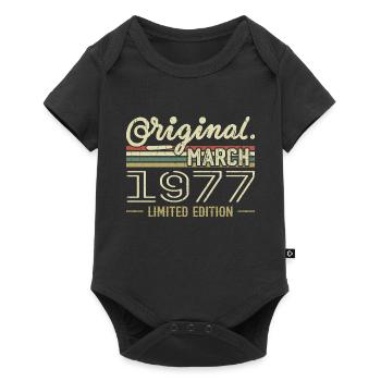 Jahrgang März 1977 Geburtstagsgeschenk März 1977 - Baby Premium Kurzarmbody - Schwarz - Vorne