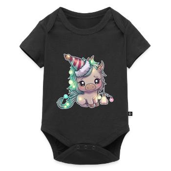 Licorne avec chapeau de Noël, tenue mignonne - Body à manches courtes Premium Bébé - noir - Devant
