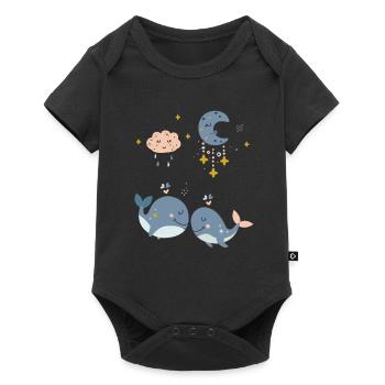 Sleepy Whales - Baby Premium Kurzarmbody - Schwarz - Vorne
