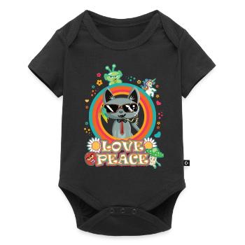 Chat Amour et Paix - design hippie cool - Body à manches courtes Premium Bébé - noir - Devant