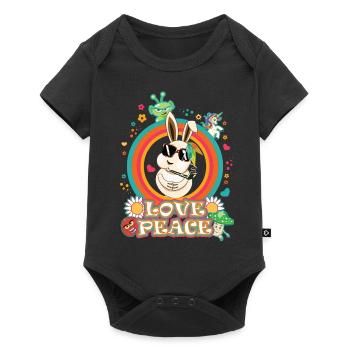 Lapin de Pâques Amour et Paix - Flowerpower Oster Desig - Body à manches courtes Premium Bébé - noir - Devant