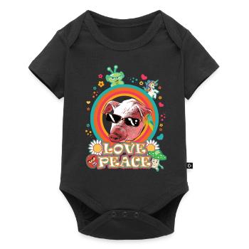 Cochon d’amour et de paix, cochon domestique Flowerpower - Body à manches courtes Premium Bébé - noir - Devant