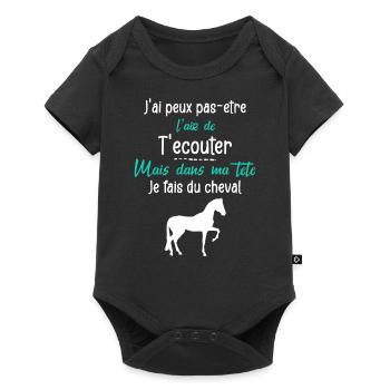 Cheval Humour Dans Ma Tête Cadeau équitation - Body à manches courtes Premium Bébé - noir - Devant