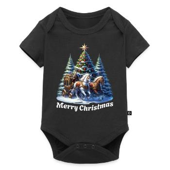 Chevaux Arbre de Noël Neige Noël - Body à manches courtes Premium Bébé - noir - Devant