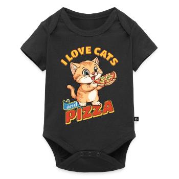 Chat J’Aime Les Chats Et La Pizza Drôle Drôle Humour - Body à manches courtes Premium Bébé - noir - Devant