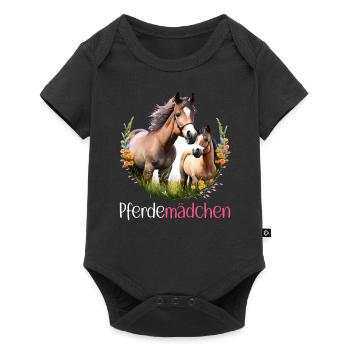 Pferdemädchen Pferdeshirt Süß Pferd Blumen Mädchen - Baby Premium Kurzarmbody - Schwarz - Vorne